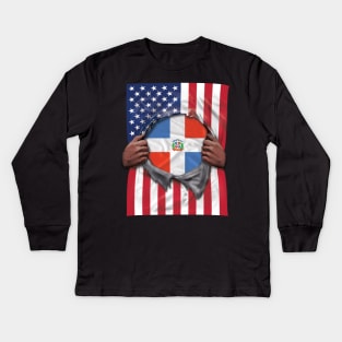 Dominican Republic Flag American Flag Ripped - Gift for Dominican From Republic Of Dominica Kids Long Sleeve T-Shirt